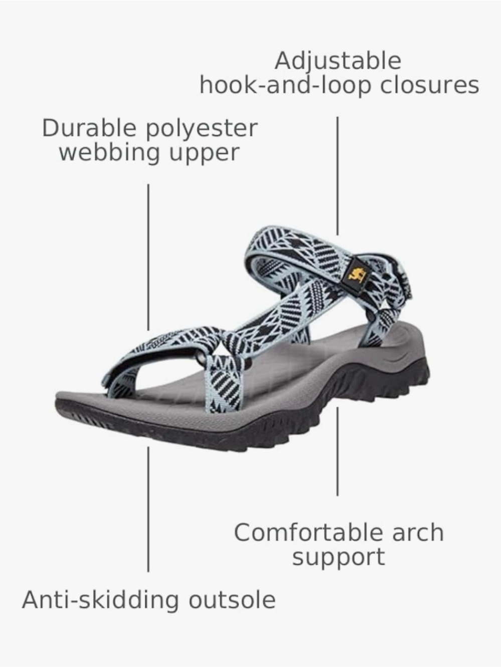Camel Crown Hiking Sandals Blue Geometric Sport Hook Loop - Picture 8 of 10